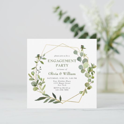 Moderne Eucalyptus Geometric Lijst ENGAGTY Kaart (Staand voorkant)