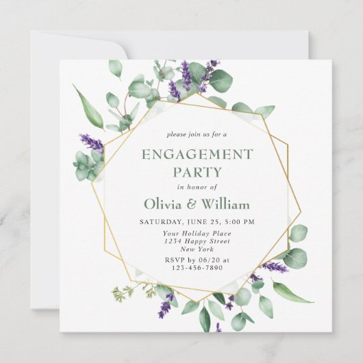 Moderne Eucalyptus Geometric Lijst ENGAGTY Kaart (Voorkant)