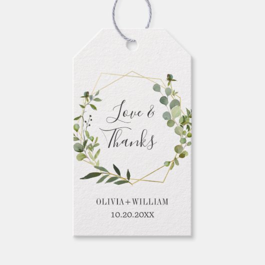 Moderne Eucalyptus Geometric Lijst Floral Wedding Cadeaulabel (Voorkant)