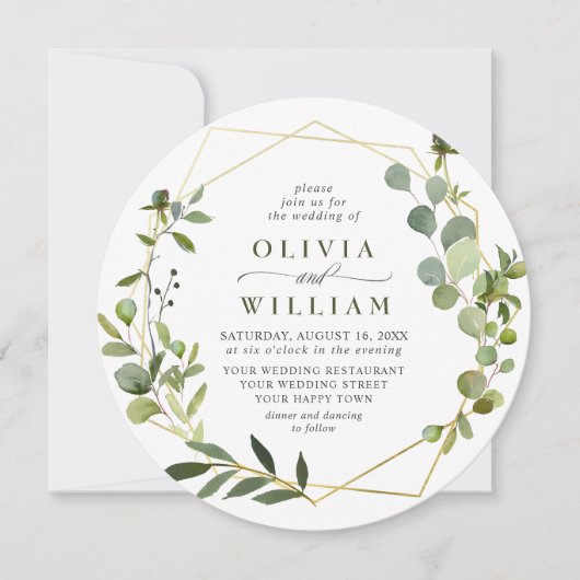 Moderne Eucalyptus Geometric Lijst Floral Wedding Kaart (Voorkant)