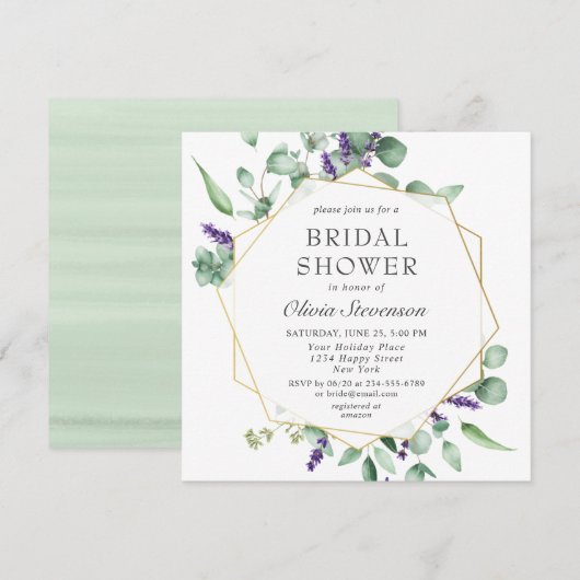 Moderne Eucalyptus Geometric Lijst Vrijgezellenfee Kaart (Voorkant / Achterkant)