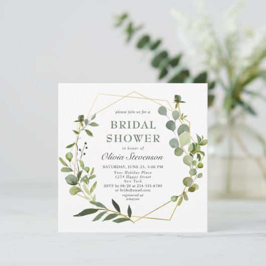 Moderne Eucalyptus Geometric Lijst Vrijgezellenfee Kaart (Staand voorkant)