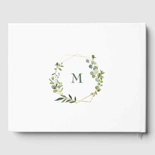 Moderne Eucalyptus Geometrische Frame Bruidsdouche Gastenboek (Achterkant)