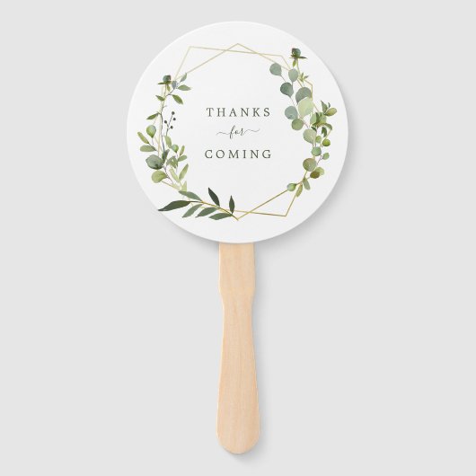 Moderne Eucalyptus Geometrische Frame Bruiloft Handwaaier (Achterkant)