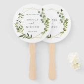 Moderne Eucalyptus Geometrische Frame Bruiloft Handwaaier (Voorkant en achterkant)