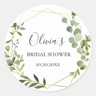 Moderne Eucalyptus Geometrische Frame Bruiloftssho Ronde Sticker