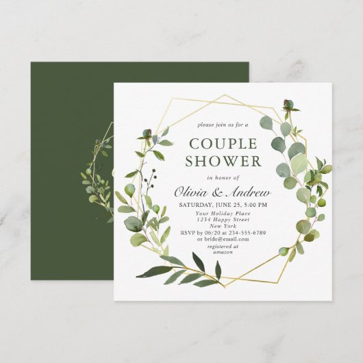 Moderne Eucalyptus Geometrische Frame COUPLE DOUCH Kaart (Voorkant / Achterkant)