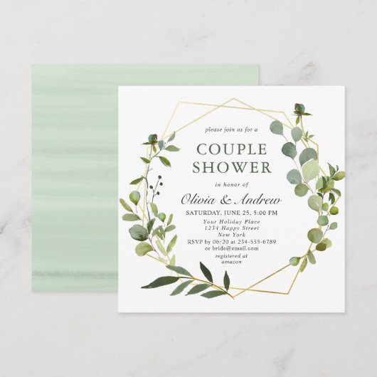 Moderne Eucalyptus Geometrische Frame COUPLE DOUCH Kaart (Voorkant / Achterkant)