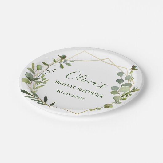Moderne Eucalyptus Geometrische Lijst Bruidsmeisje Papieren Bordje (Gekanteld)