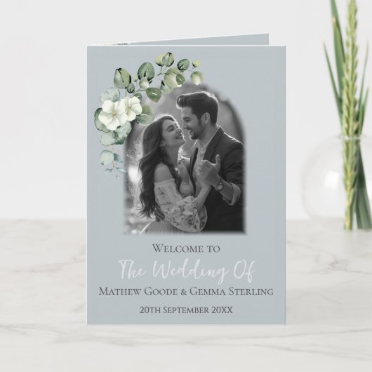 Moderne Eucalyptus Gevouwen Trouwprogramma Programma (Voorkant)