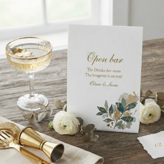 Moderne Eucalyptus Goud Folie Botanische Waterverf Reclamebord Met Voetstuk