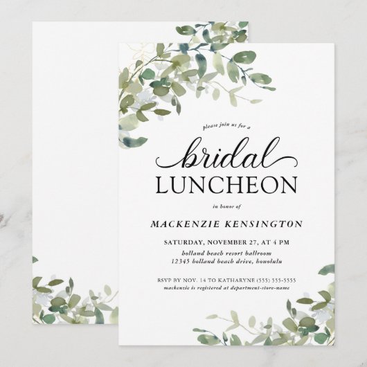 Moderne Eucalyptus Green Bridal Luncheon Kaart (Voorkant / Achterkant)