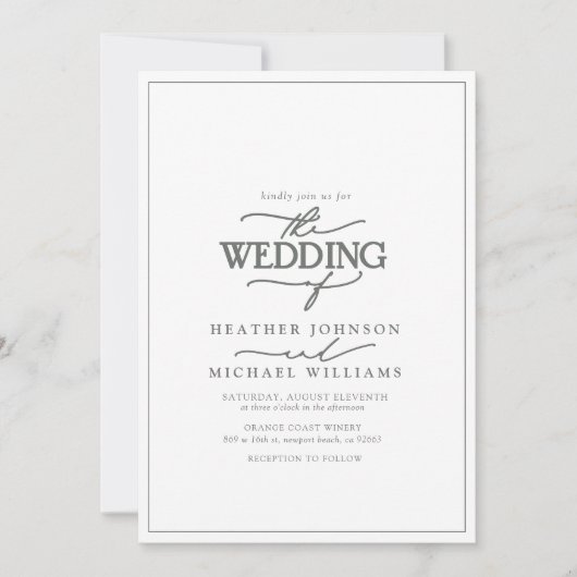 Moderne Eucalyptus Green Calligraphy Wedding Kaart (Voorkant)