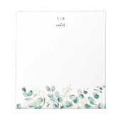 Moderne Eucalyptus Green Gold Custom Monogram Notitieblok (Voorkant)