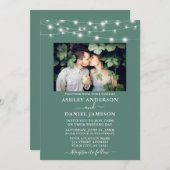 Moderne Eucalyptus Green Licht Foto Weddenschap Kaart (Voorkant / Achterkant)