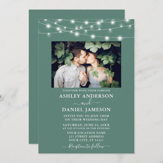 Moderne Eucalyptus Green Licht Foto Weddenschap Kaart (Voorkant / Achterkant)