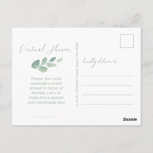 Moderne Eucalyptus Green Waterverf Virtual Shower Briefkaart (Achterkant)
