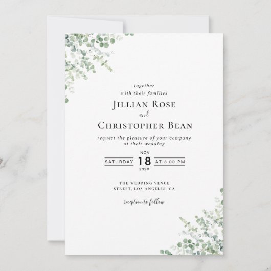 moderne eucalyptus greenery bruiloft - uitnodiging (Voorkant)
