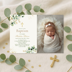 Moderne Eucalyptus Greenery Cross Foto doop Kaart