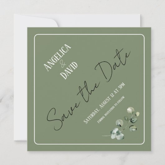 Moderne Eucalyptus Greenery Save the Date Flat Kaa (Voorkant)