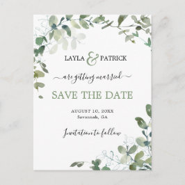 Moderne Eucalyptus Greenery slaat de datum op Briefkaart