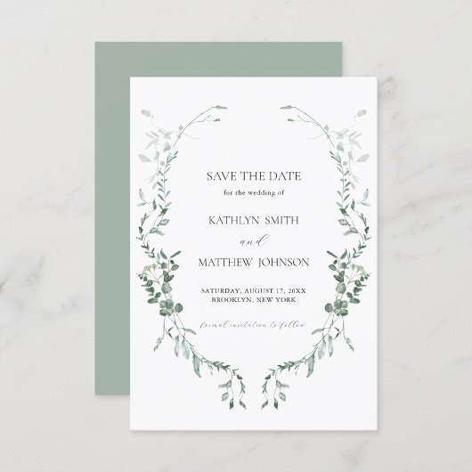Moderne eucalyptus groen elegante tuin bruiloft save the date