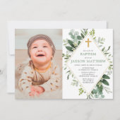 Moderne eucalyptus groen goud doop foto kaart (Voorkant)