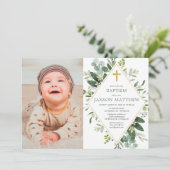 Moderne eucalyptus groen goud doop foto kaart (Staand voorkant)