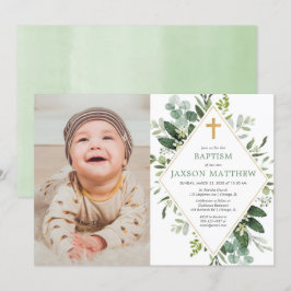 Moderne eucalyptus groen goud doop foto kaart