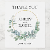 Moderne eucalyptus groen gouden bruiloft wijn etiket (Enkel label)