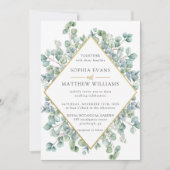 Moderne Eucalyptus groen gouden Lijst bruiloft Kaart (Voorkant)