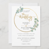 Moderne Eucalyptus groen gouden Lijst bruiloft Kaart (Voorkant)