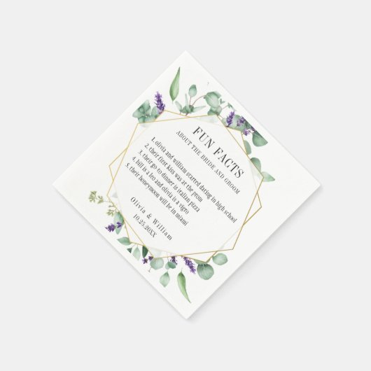 Moderne eucalyptus groen leuke weetjes bruiloft servet (Hoek)