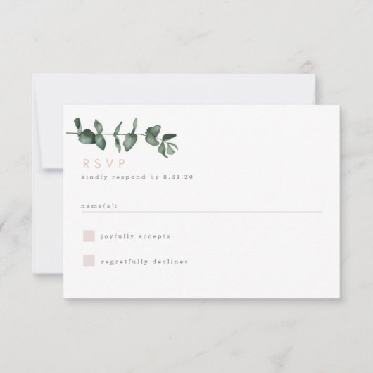 Moderne Eucalyptus groen RSVP-kaart RSVP Kaartje (Voorkant)