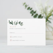 Moderne Eucalyptus groen RSVP-kaart RSVP Kaartje (Staand voorkant)