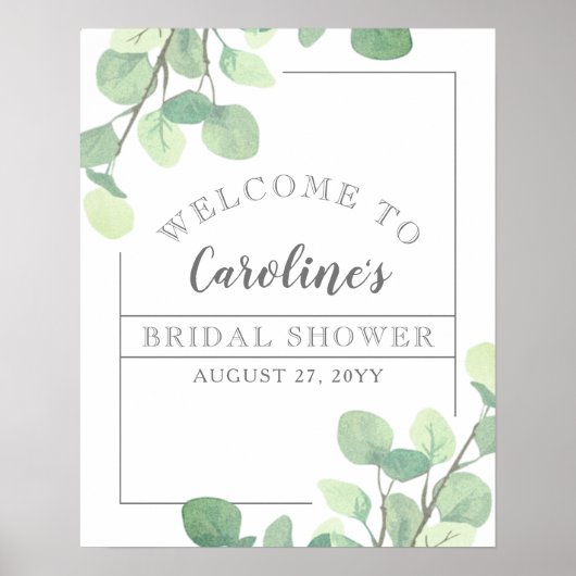 Moderne Eucalyptus Groene Bruidsdouche Welkom Poster (Voorkant)