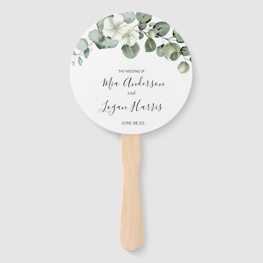 moderne eucalyptus groene bruiloft handwaaier (Voorkant)