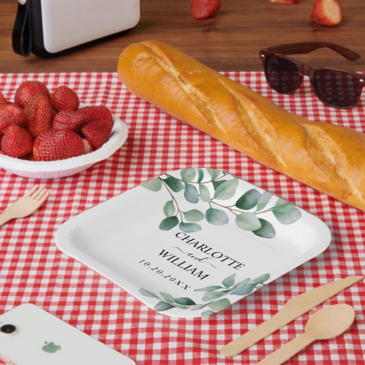 Moderne Eucalyptus Groene Bruiloft Papieren Bordje (Picknick)