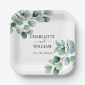 Moderne Eucalyptus Groene Bruiloft Papieren Bordje (Voorkant)
