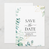 moderne eucalyptus groene bruiloft save the date (Voorkant / Achterkant)