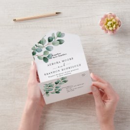 Moderne Eucalyptus Groene Huwelijk All In One Uitnodiging