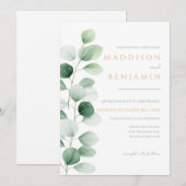Moderne Eucalyptus Groene Huwelijk Kaart (Voorkant / Achterkant)