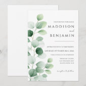 Moderne Eucalyptus Groene Huwelijk Kaart (Voorkant / Achterkant)