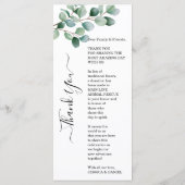 Moderne Eucalyptus Groene Huwelijk Menu (Achterkant)