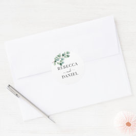 Moderne Eucalyptus Groene Huwelijk Ronde Sticker