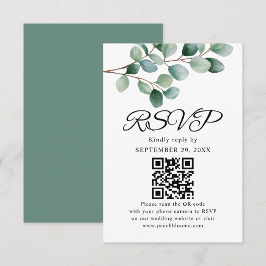 Moderne Eucalyptus Groene Huwelijk RSVP Kaartje (Voorkant / Achterkant)