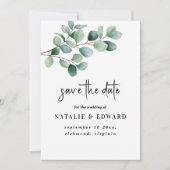 Moderne Eucalyptus Groene Huwelijk Save The Date (Voorkant)