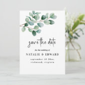 Moderne Eucalyptus Groene Huwelijk Save The Date (Staand voorkant)
