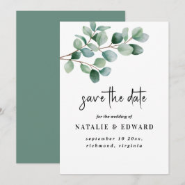 Moderne Eucalyptus Groene Huwelijk Save The Date