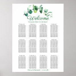 Moderne Eucalyptus Groene Huwelijks Zitplaatskaart Poster